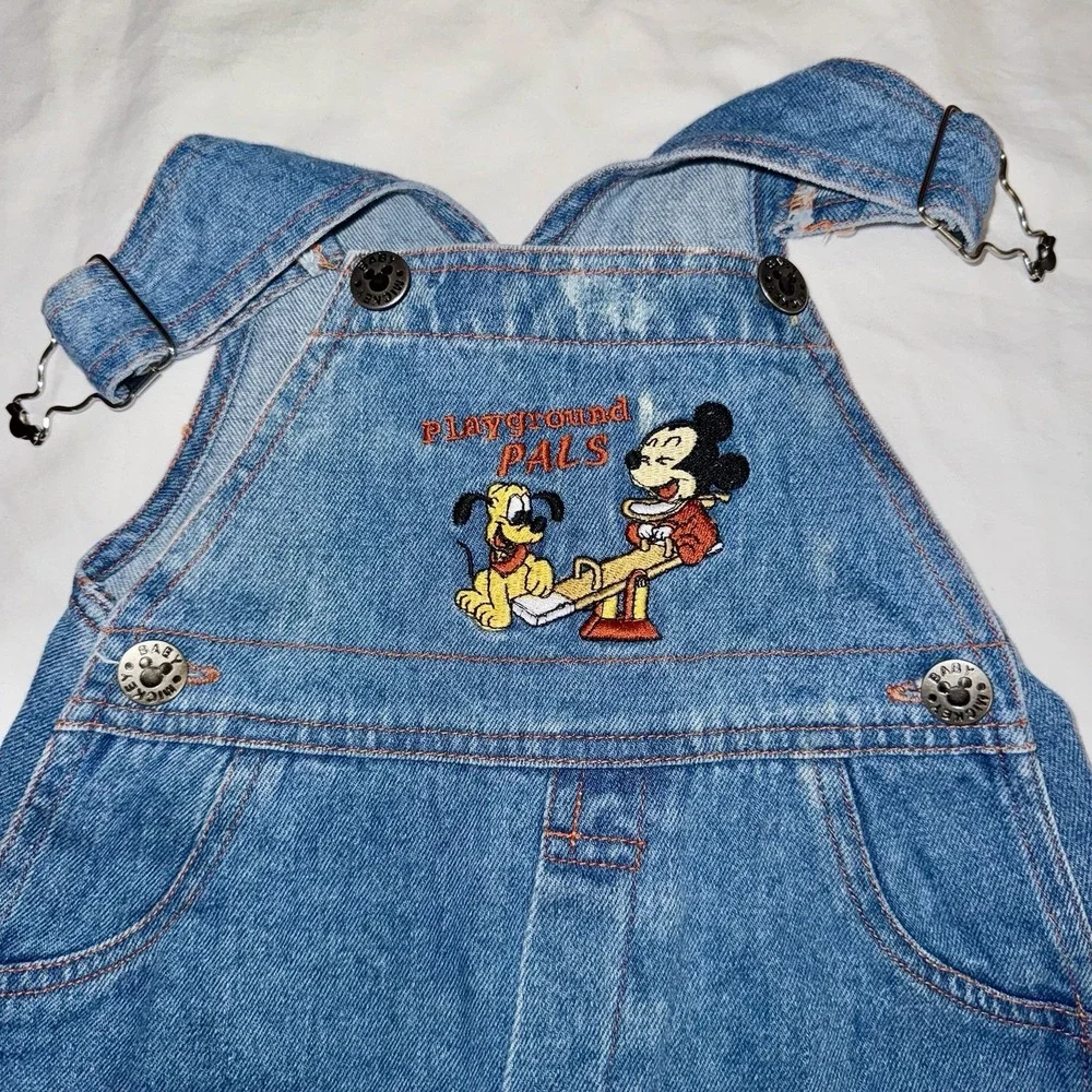 Vintage Baby Mickey & Pluto Denim Overalls 0/6 Months‎ Playground Pals